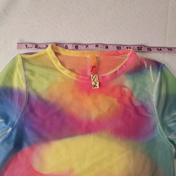 Y2K Scotty Rainbow Sheer Tie Dye Rave Shirt Sz M Festival - Picture 3 of 5